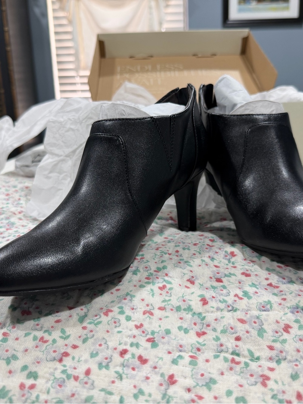 Life Stride Black Faux Leather Ankle Heel Booties